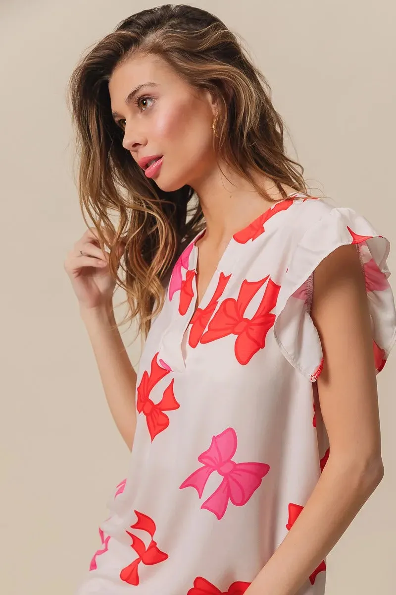 BiBi Bow Printed Woven Ruffled Sleeves V Neck Top sold by Charming Charlie product image thumbnail 5