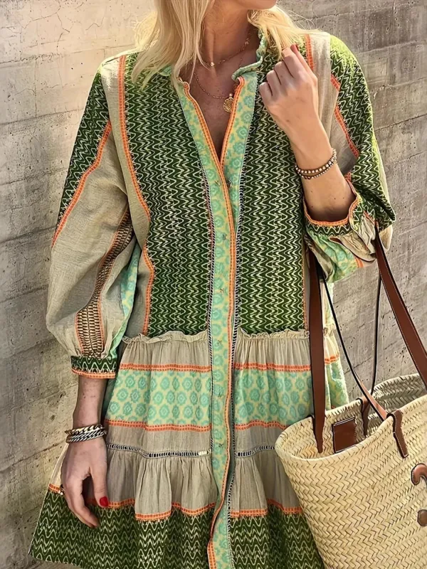 Printed Button Front Long Sleeve Dress sold by Charming Charlie