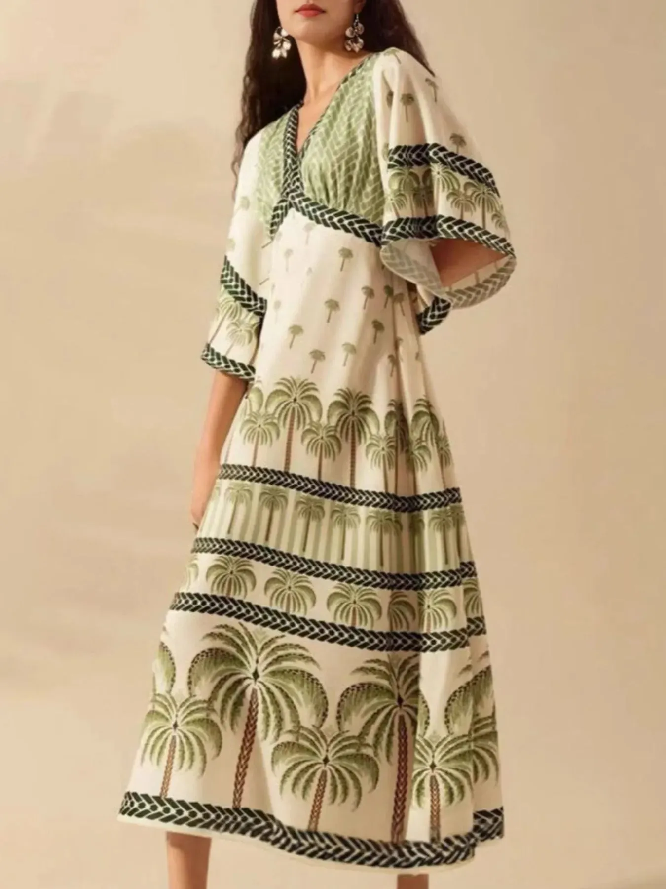 Palm Print V-Neck Midi Dress sold by Charming Charlie product image thumbnail 3