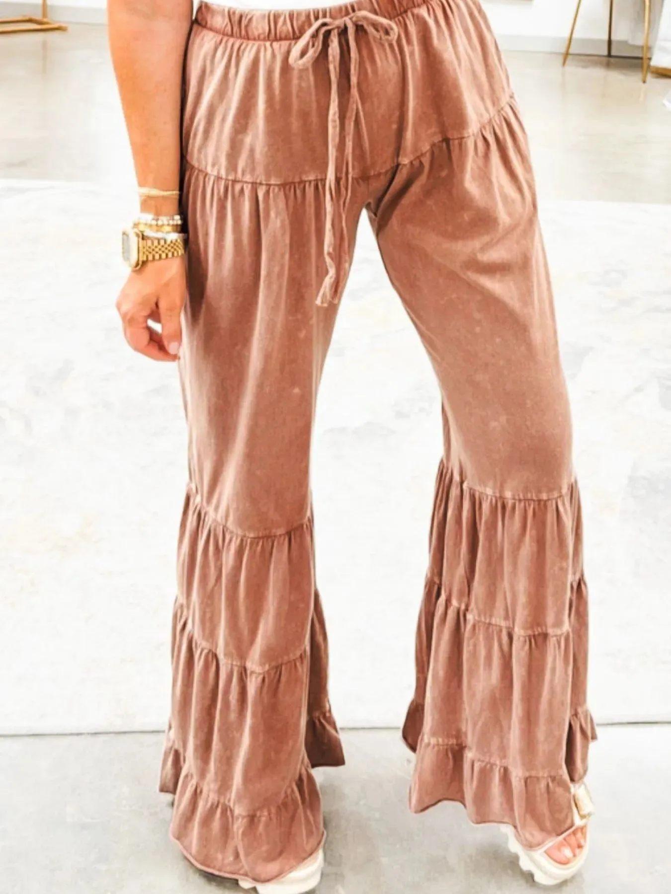 Drawstring Flare Ruffle Pants sold by Charming Charlie product image thumbnail 2