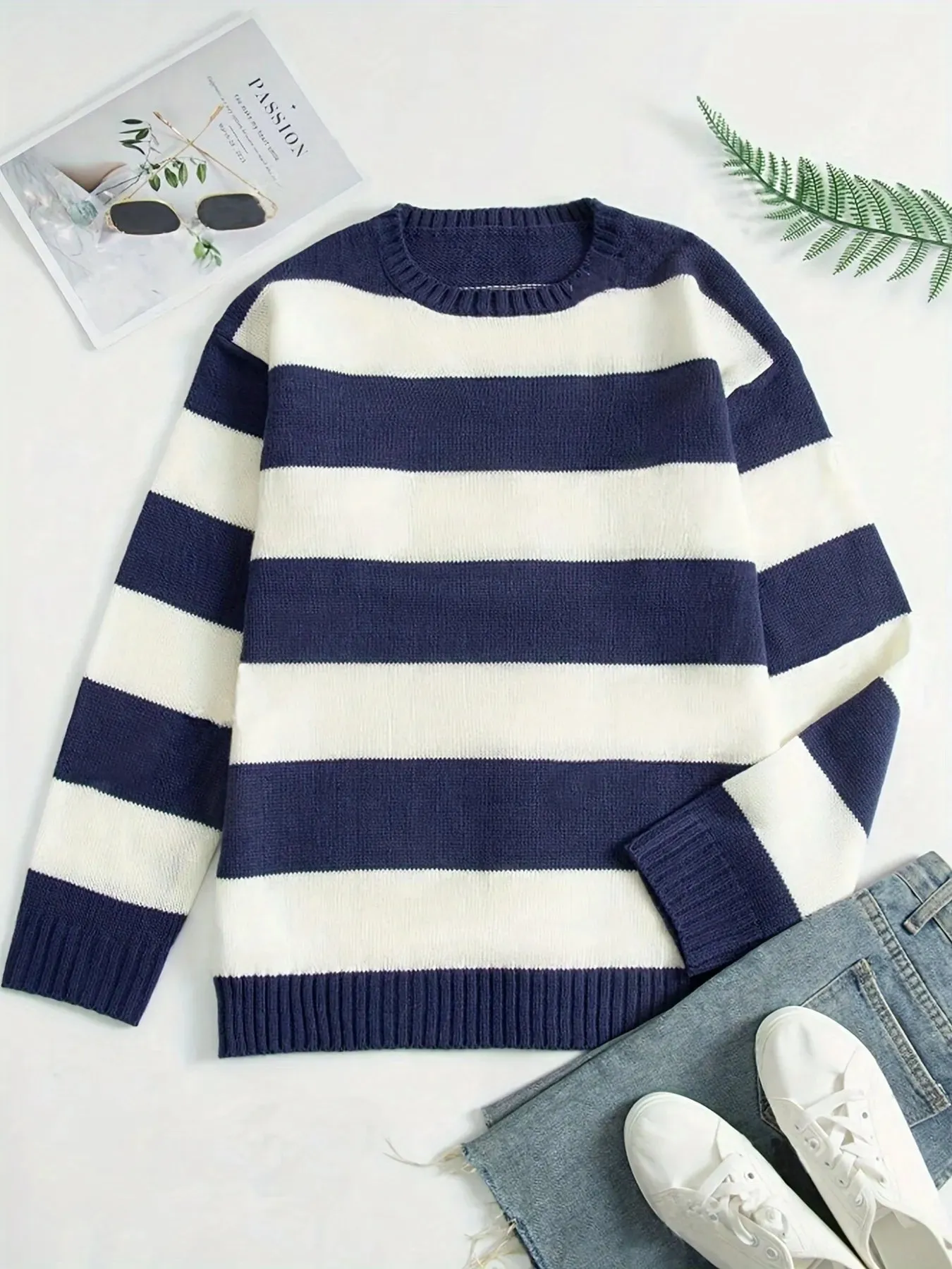 Contrast Striped Long Sleeve Sweater sold by Charming Charlie product image thumbnail 3