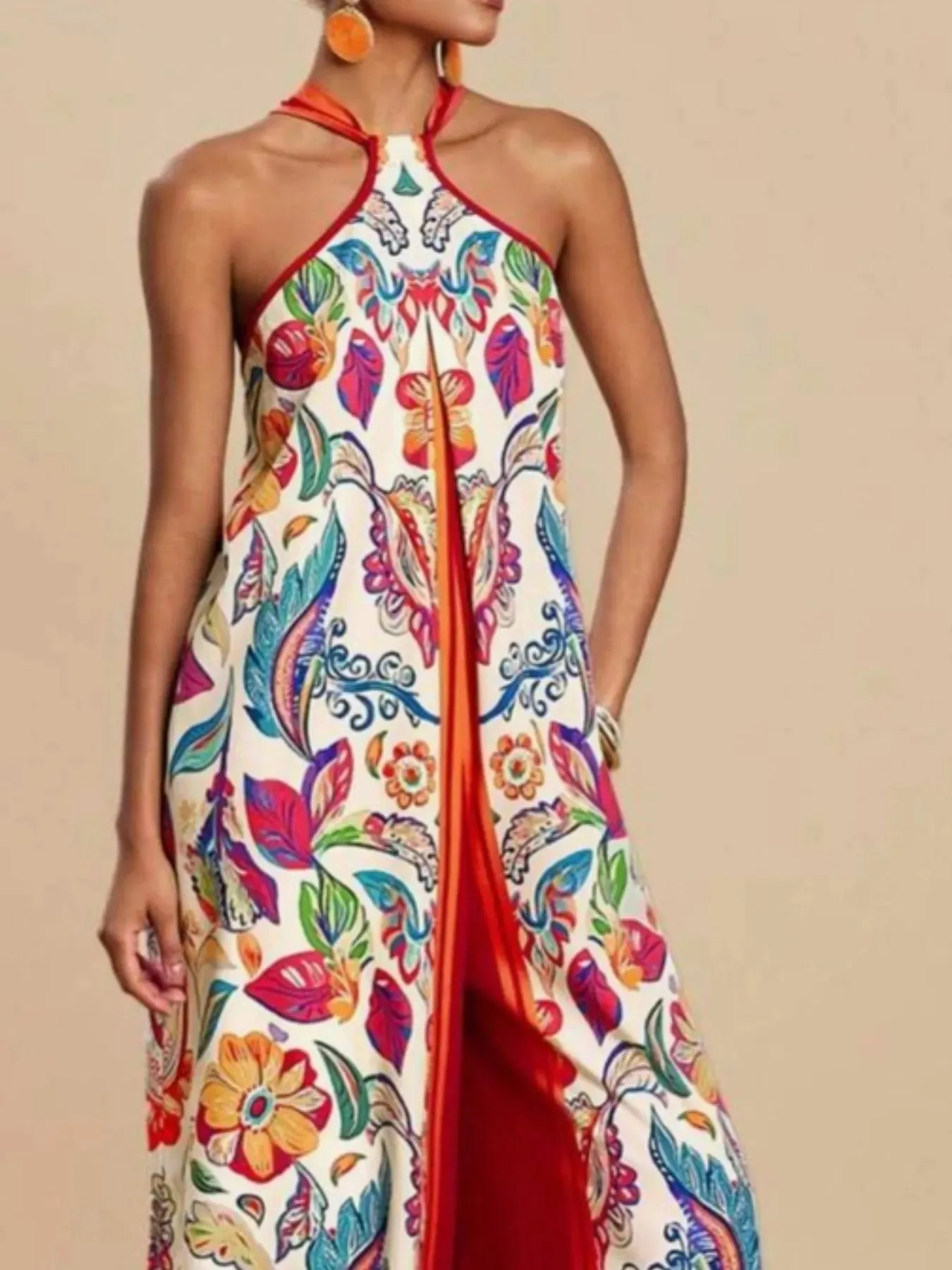 Printed Halter Wide-Leg Jumpsuit sold by Charming Charlie product image thumbnail 3