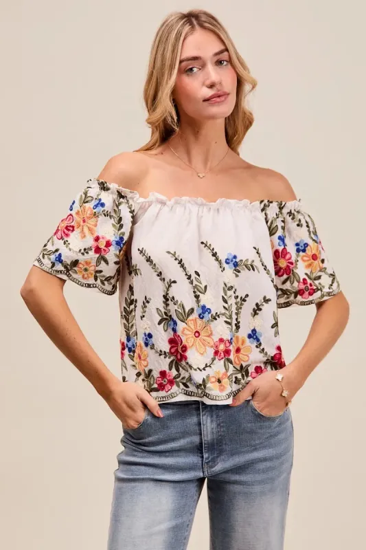 SO ME Floral Embroidered Two Way Off The Shoulder Blouse sold by Charming Charlie
