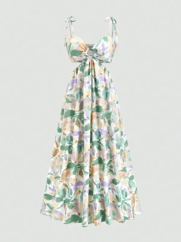Smocked Printed Tie-Shoulder Dress sold by Charming Charlie