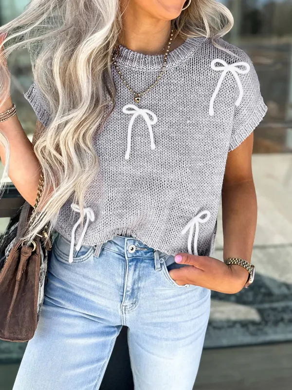 Bow Round Neck Short Sleeve Sweater sold by Charming Charlie