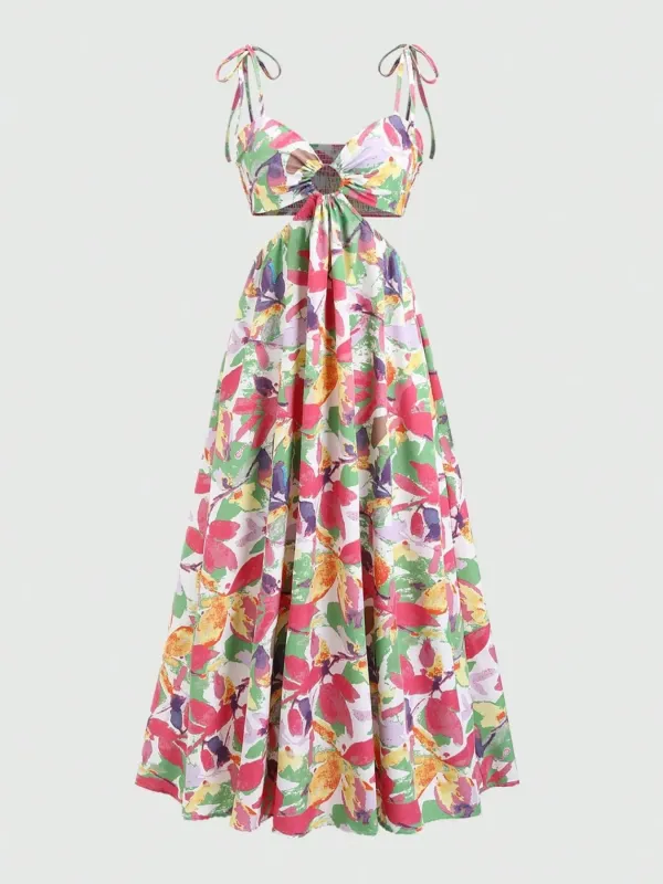 Cutout Printed Tie Shoulder Dress sold by Charming Charlie