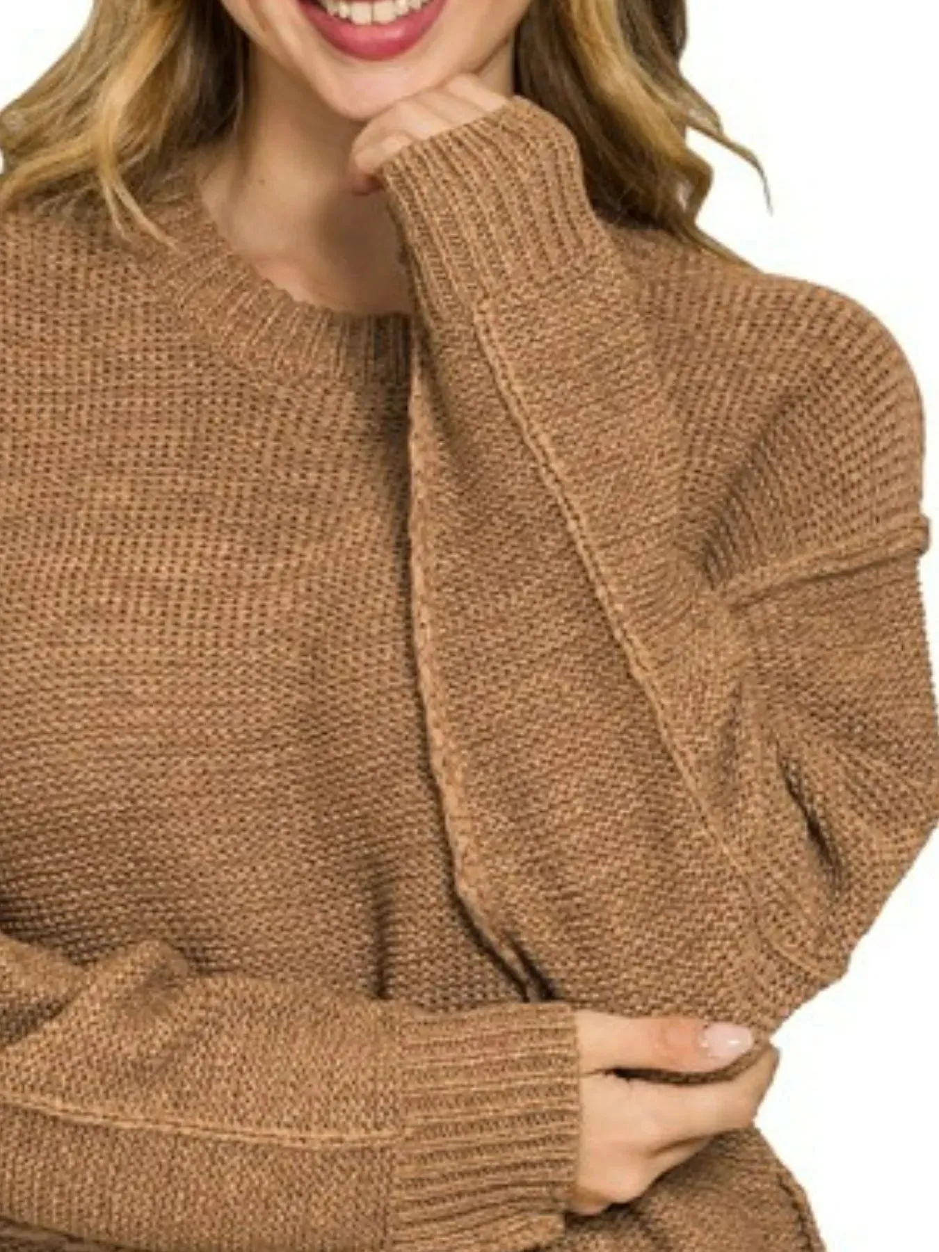 Zenana Exposed Seam Round Neck Sweater sold by Charming Charlie product image thumbnail 2