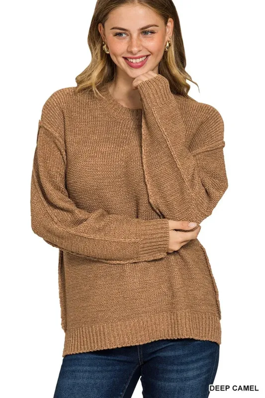Zenana Exposed Seam Round Neck Sweater sold by Charming Charlie