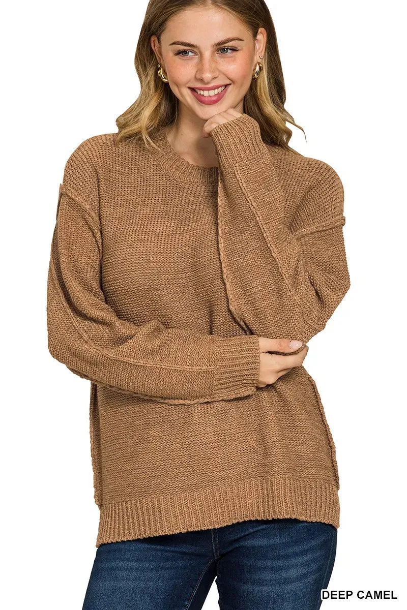 Zenana Exposed Seam Round Neck Sweater sold by Charming Charlie