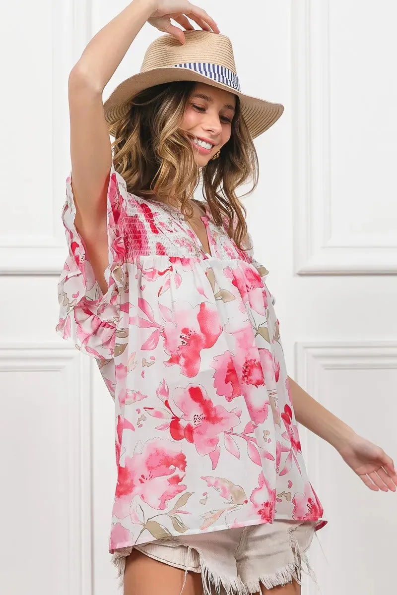 BiBi Floral Print Flutter Sheer Top sold by Charming Charlie product image thumbnail 2