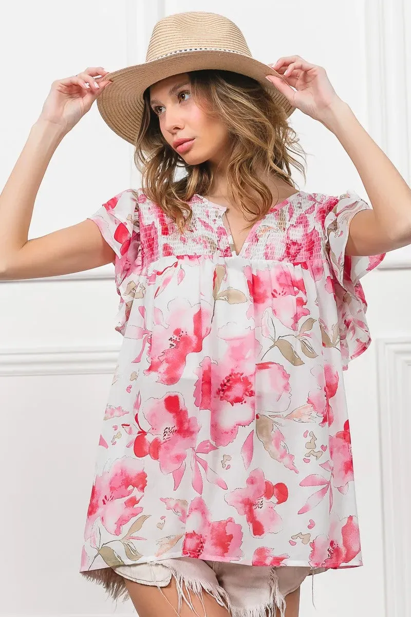 BiBi Floral Print Flutter Sheer Top sold by Charming Charlie product image thumbnail 5