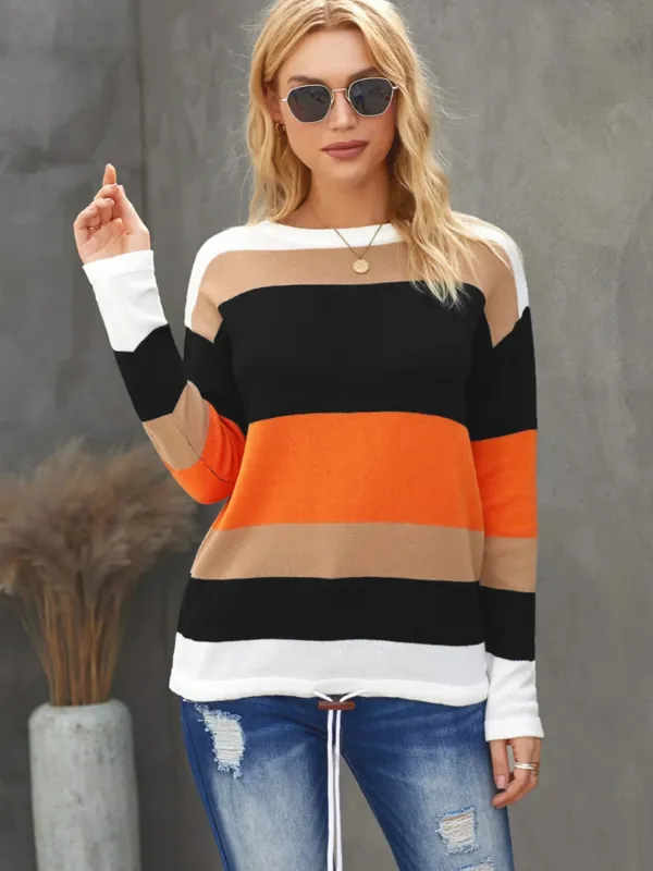 Drawstring Hem Color Block Long Sleeve Sweater sold by Charming Charlie