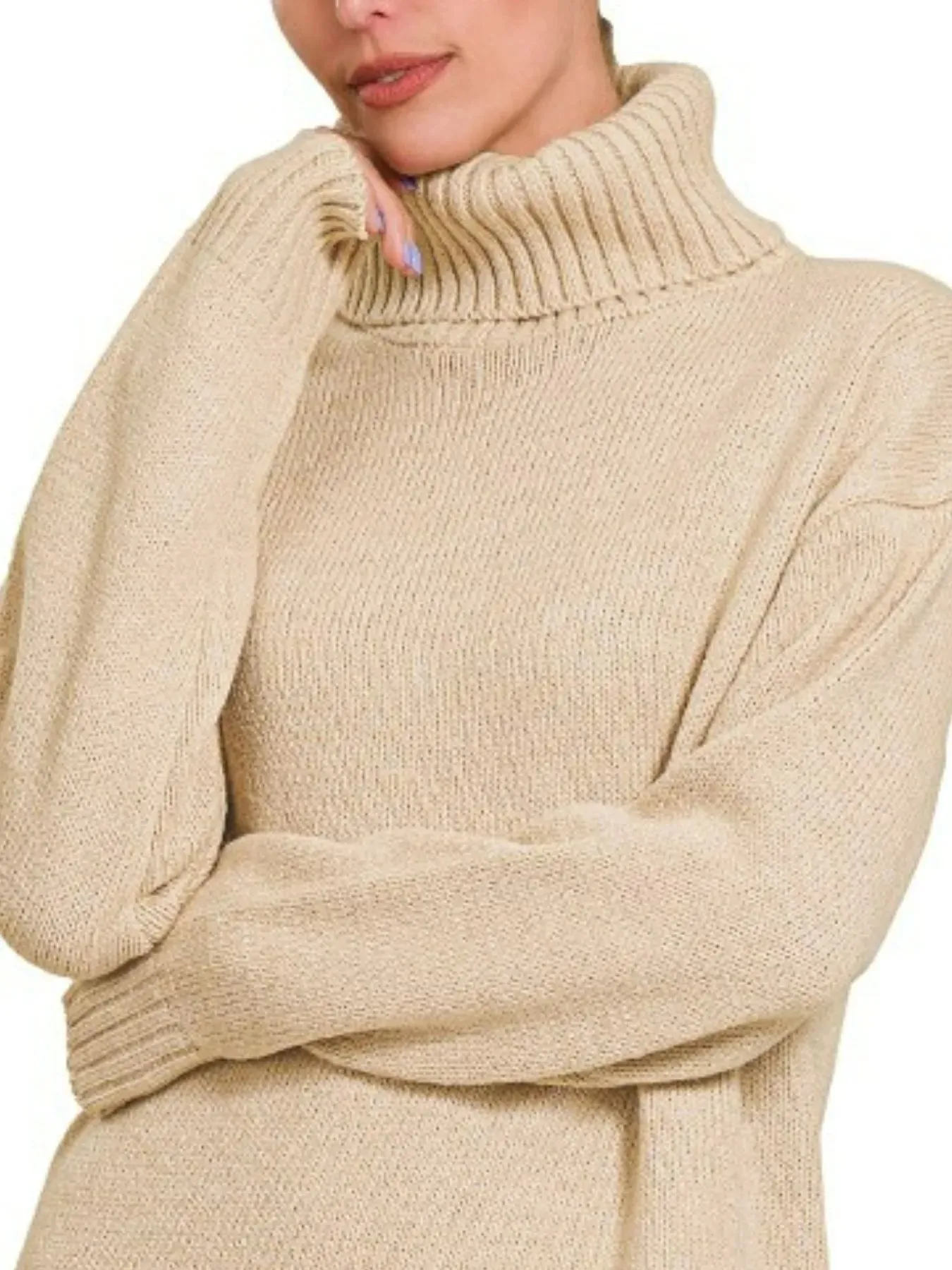 Zenana Turtle Neck Long Sleeve Midi Sweater Dress sold by Charming Charlie product image thumbnail 2