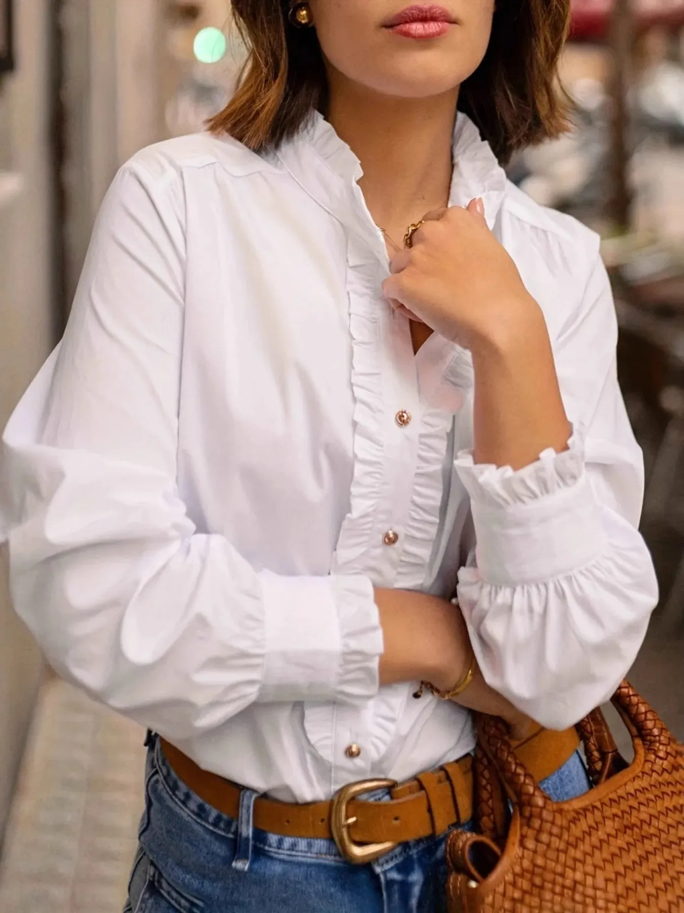 Frill Button Down Long Sleeve Shirt sold by Charming Charlie product image thumbnail 2
