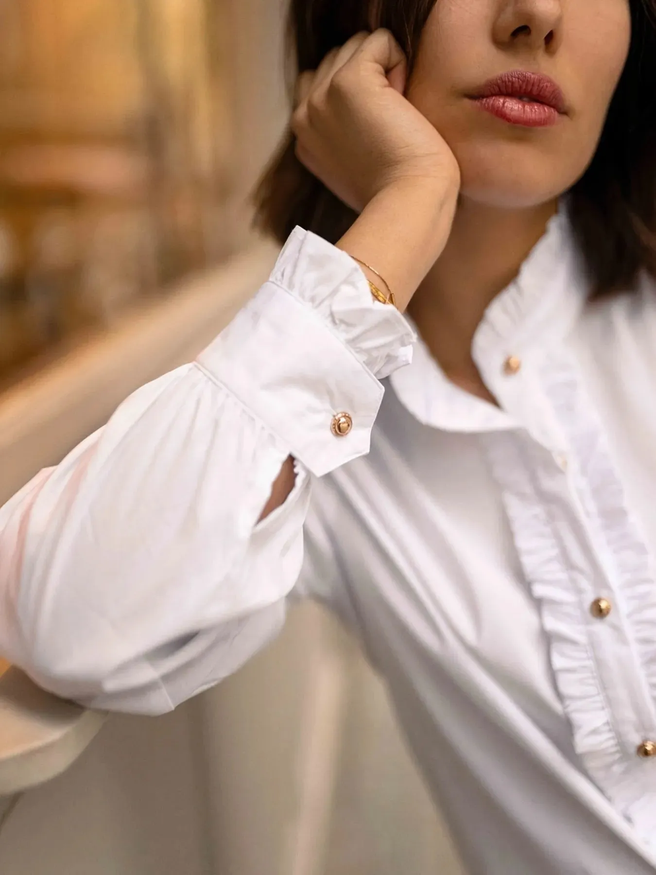 Frill Button Down Long Sleeve Shirt sold by Charming Charlie product image thumbnail 5