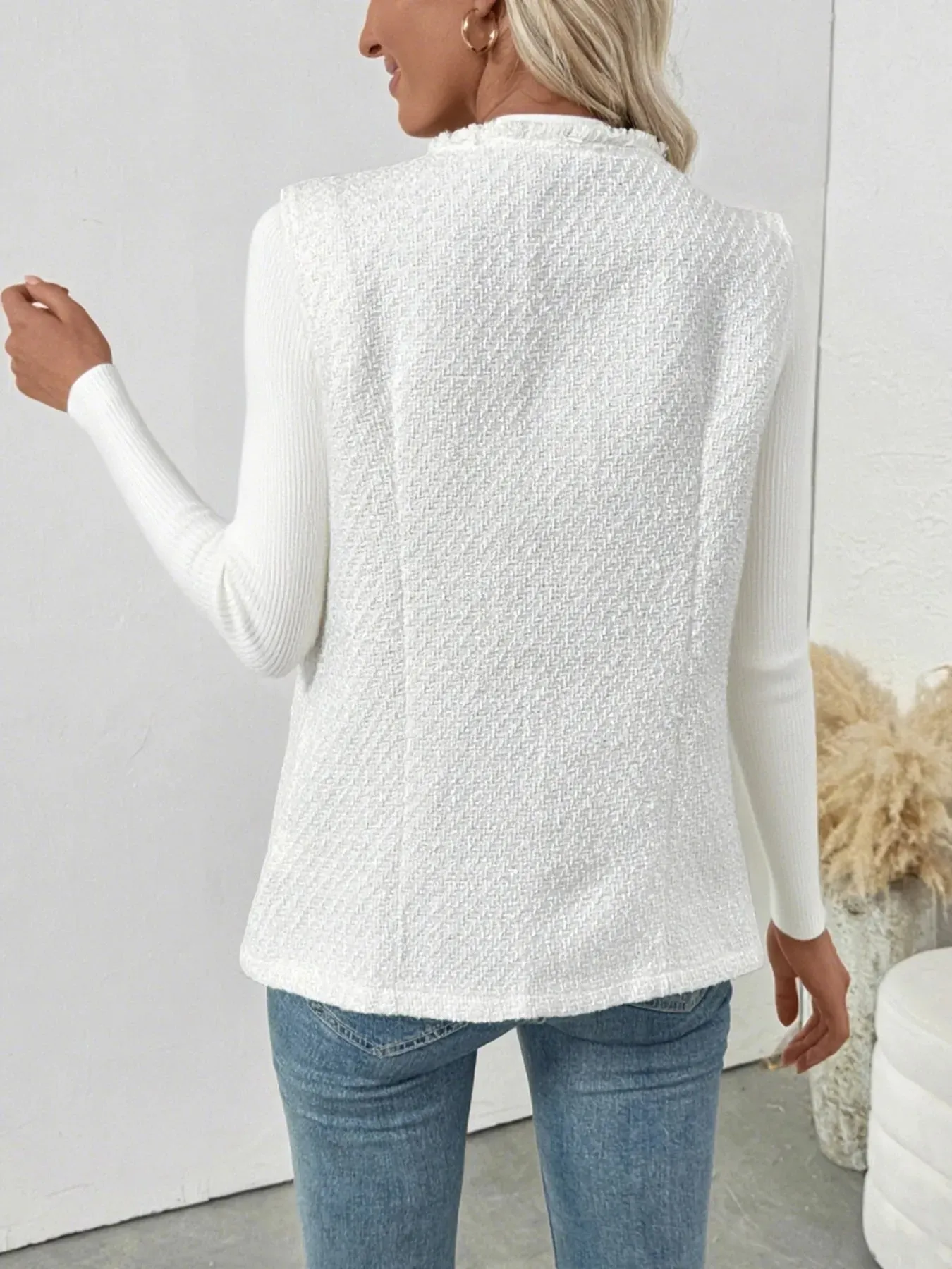 Textured Button-Front Vest with Raw Edge sold by Charming Charlie product image thumbnail 5