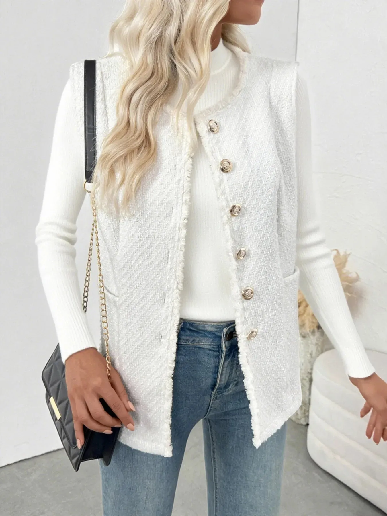 Textured Button-Front Vest with Raw Edge sold by Charming Charlie product image thumbnail 2