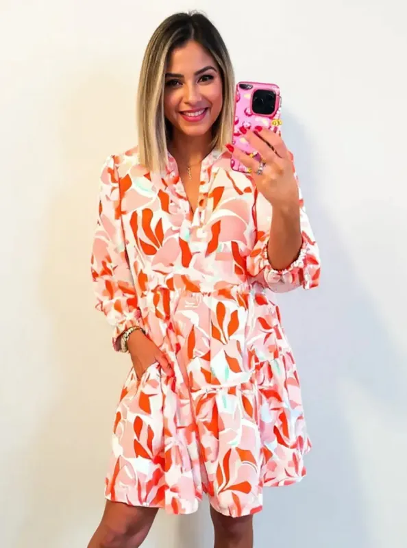Printed Notched Long Sleeve Dress sold by Charming Charlie