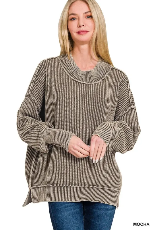 Zenana Washed Side Slit Oversized Sweater sold by Charming Charlie