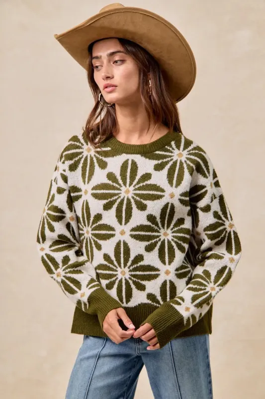 BiBi Flower Pattern Long Sleeve Sweater sold by Charming Charlie