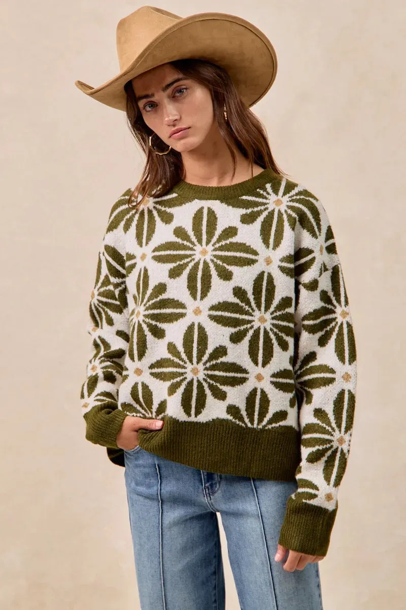 BiBi Flower Pattern Long Sleeve Sweater sold by Charming Charlie product image thumbnail 2