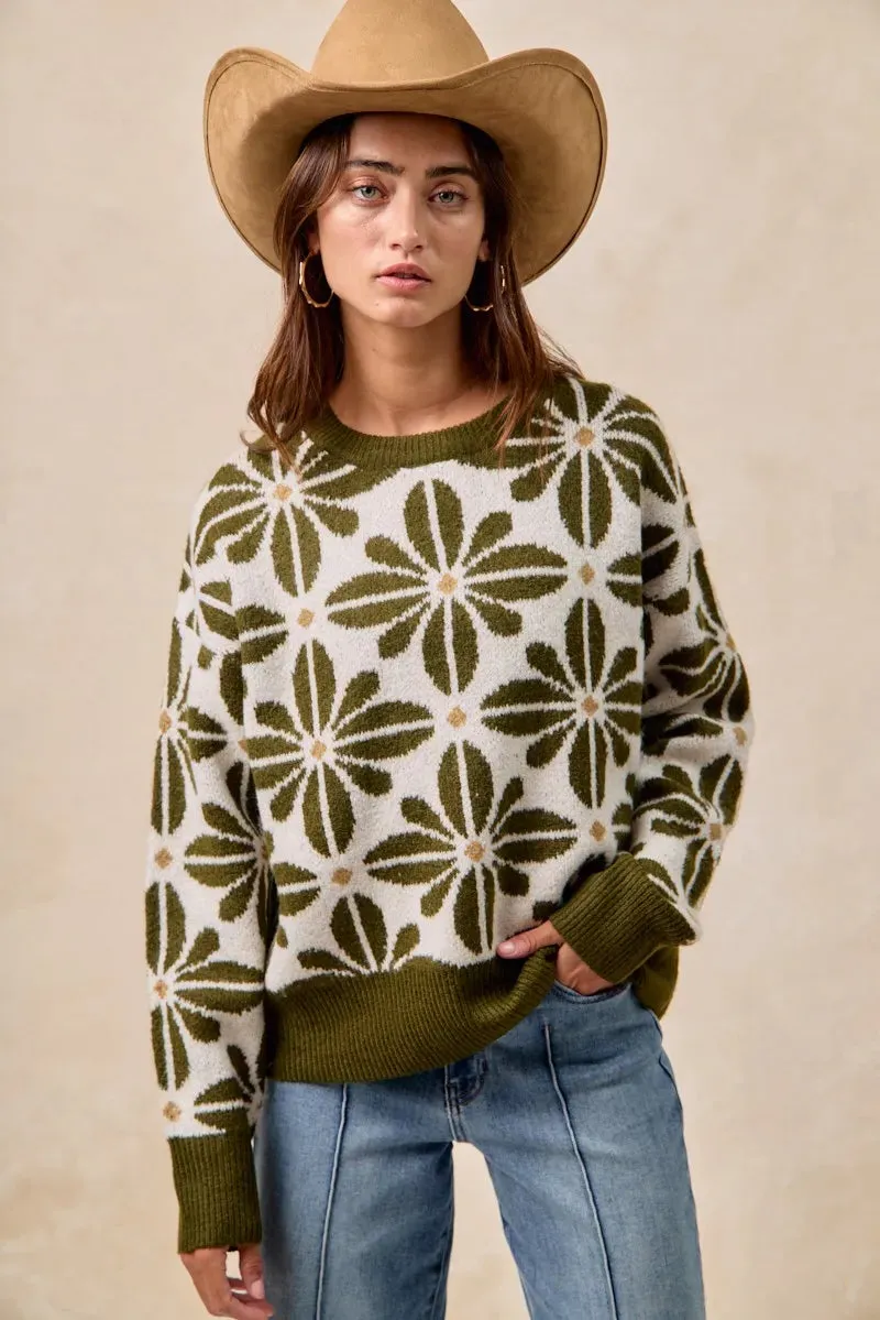 BiBi Flower Pattern Long Sleeve Sweater sold by Charming Charlie product image thumbnail 3
