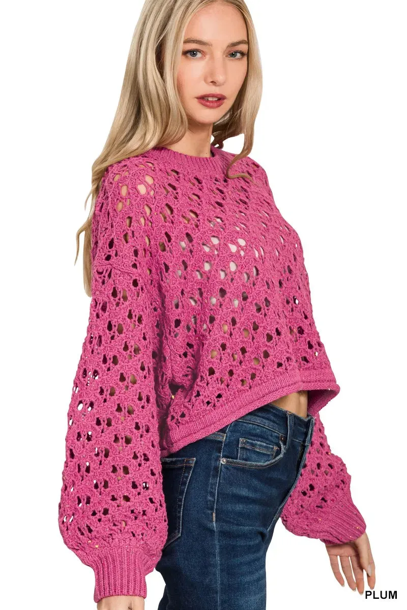 Zenana Oversized Cropped Crochet Knit Sweater sold by Charming Charlie product image thumbnail 2