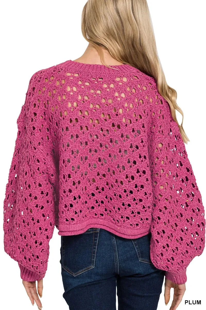 Zenana Oversized Cropped Crochet Knit Sweater sold by Charming Charlie product image thumbnail 3