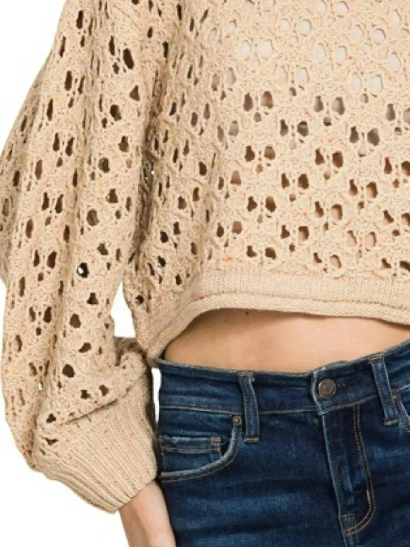 Zenana Oversized Cropped Crochet Knit Sweater sold by Charming Charlie product image thumbnail 3