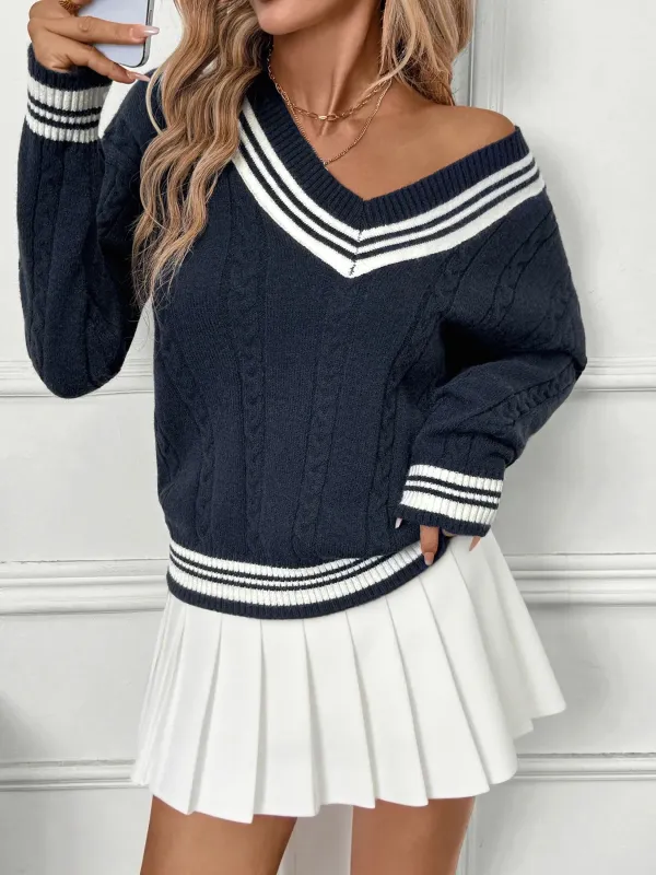 Contrast Striped V-Neck Sweater sold by Charming Charlie