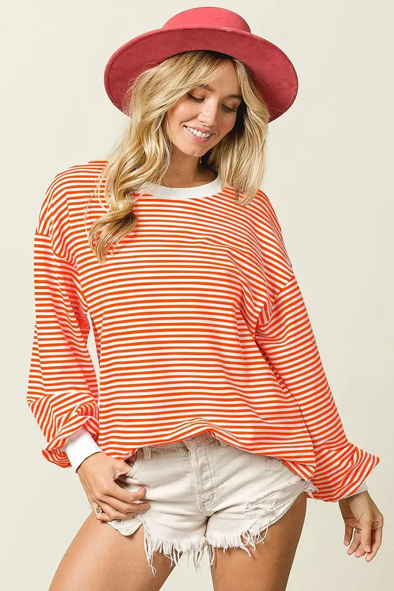 BiBi French Terry Stripe Long Sleeve Sweatshirt sold by Charming Charlie