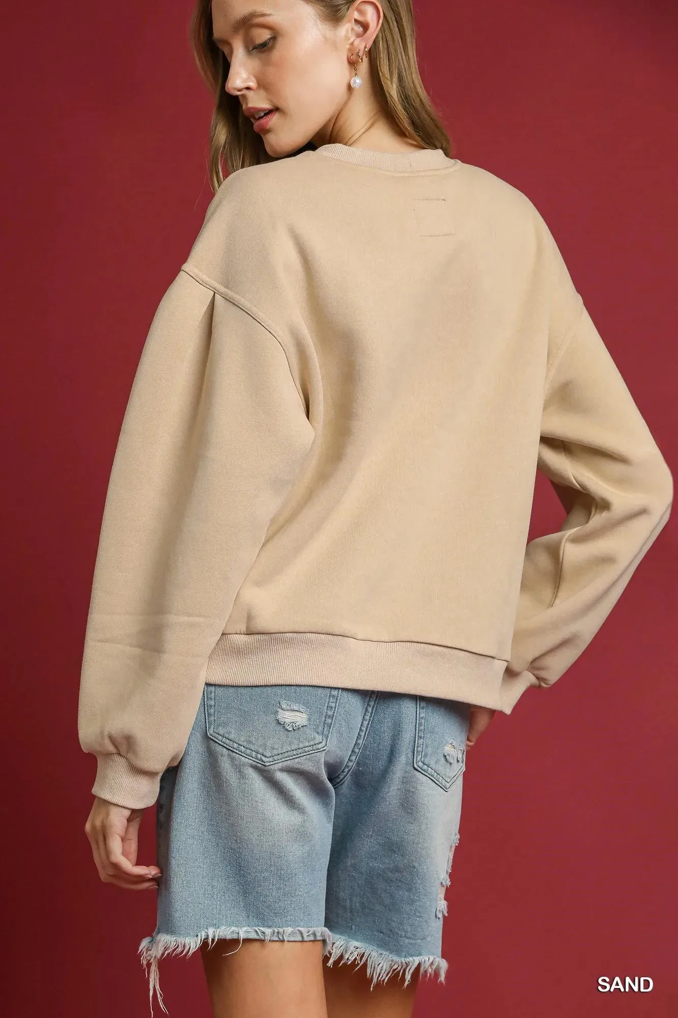 Umgee Round Neck Sweatshirt with Pleated Detail sold by Charming Charlie product image thumbnail 2