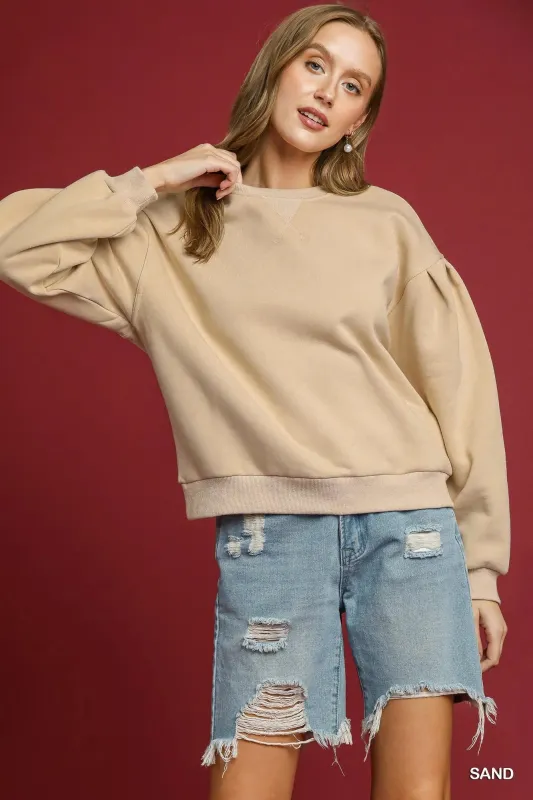 Umgee Round Neck Sweatshirt with Pleated Detail sold by Charming Charlie