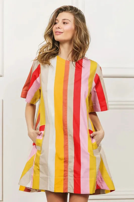BiBi Multi Stripe Woven Flared Midi Dress sold by Charming Charlie