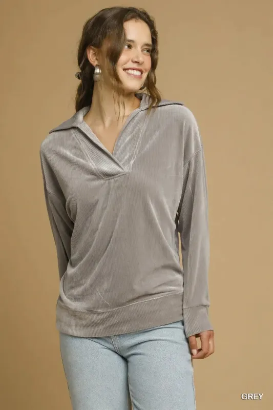 Umgee Soft Thermal Collared Long Sleeve Top sold by Charming Charlie