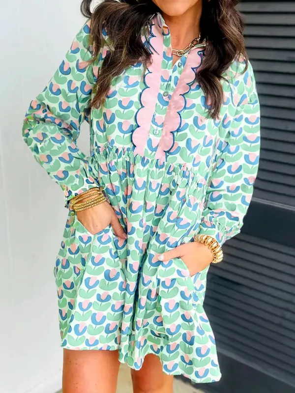 Printed Long Sleeve Shirt Dress sold by Charming Charlie