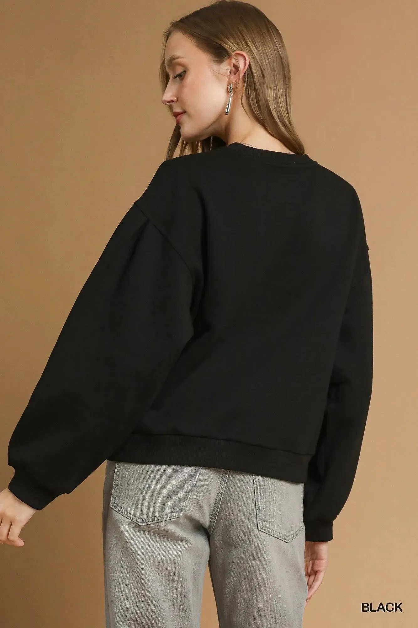 Umgee Round Neck Sweatshirt with Pleated Detail sold by Charming Charlie product image thumbnail 2