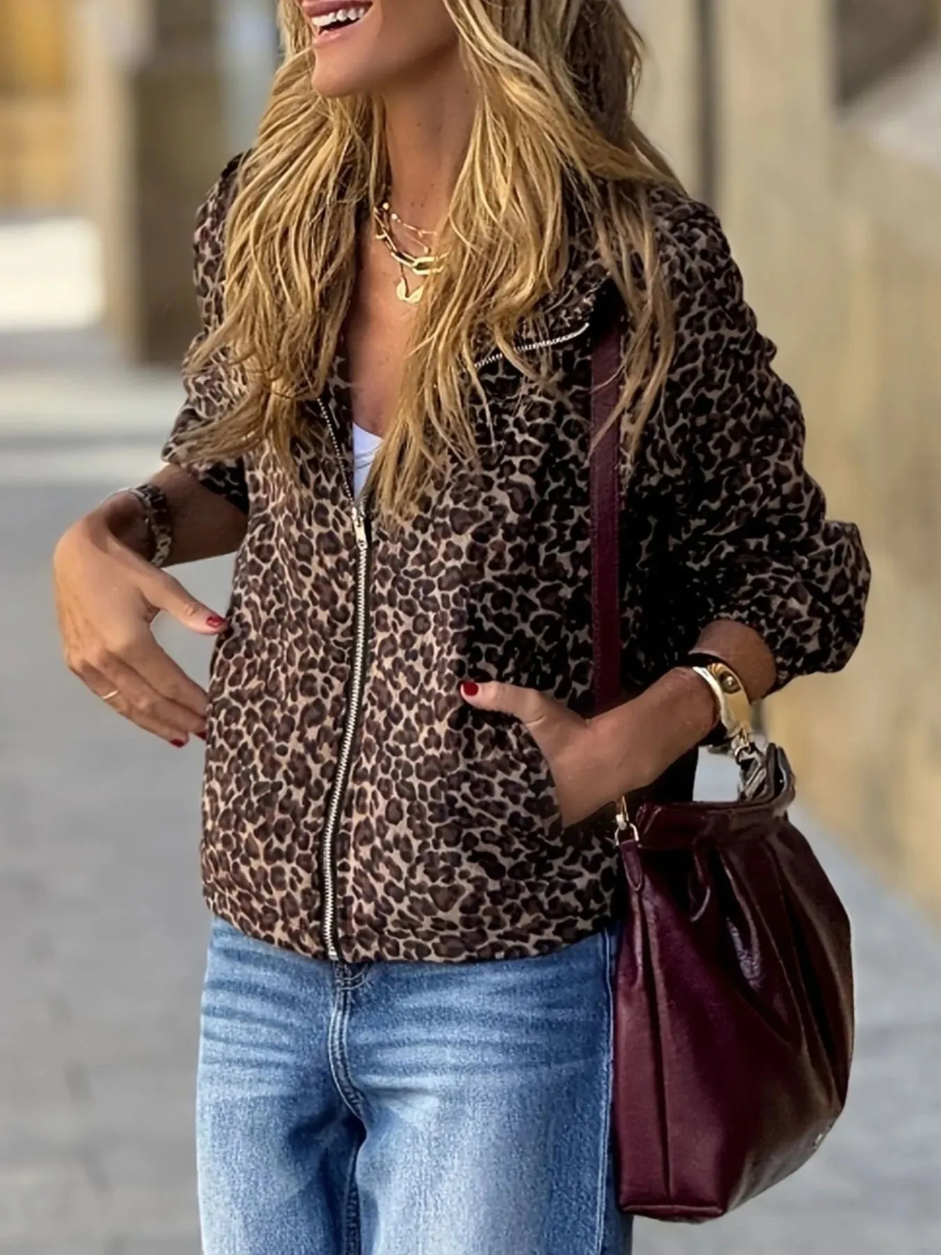 Leopard Print Zip-Up Hoodie sold by Charming Charlie