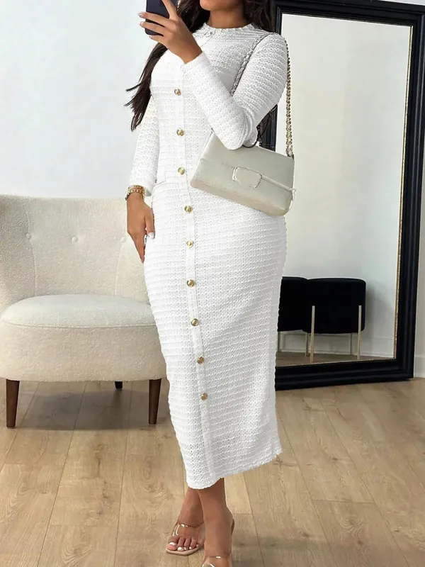 Textured Long Sleeve Midi Dress sold by Charming Charlie