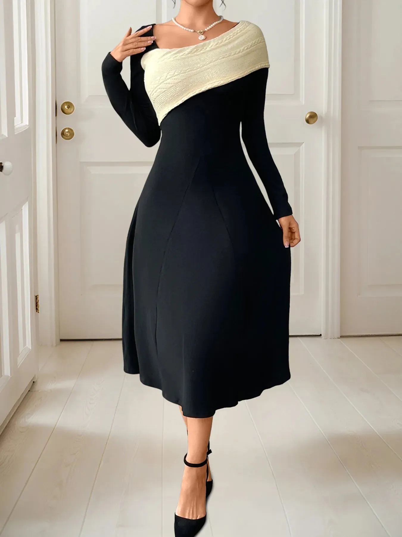 Asymmetrical Contrast Long Sleeve Dress sold by Charming Charlie product image thumbnail 3
