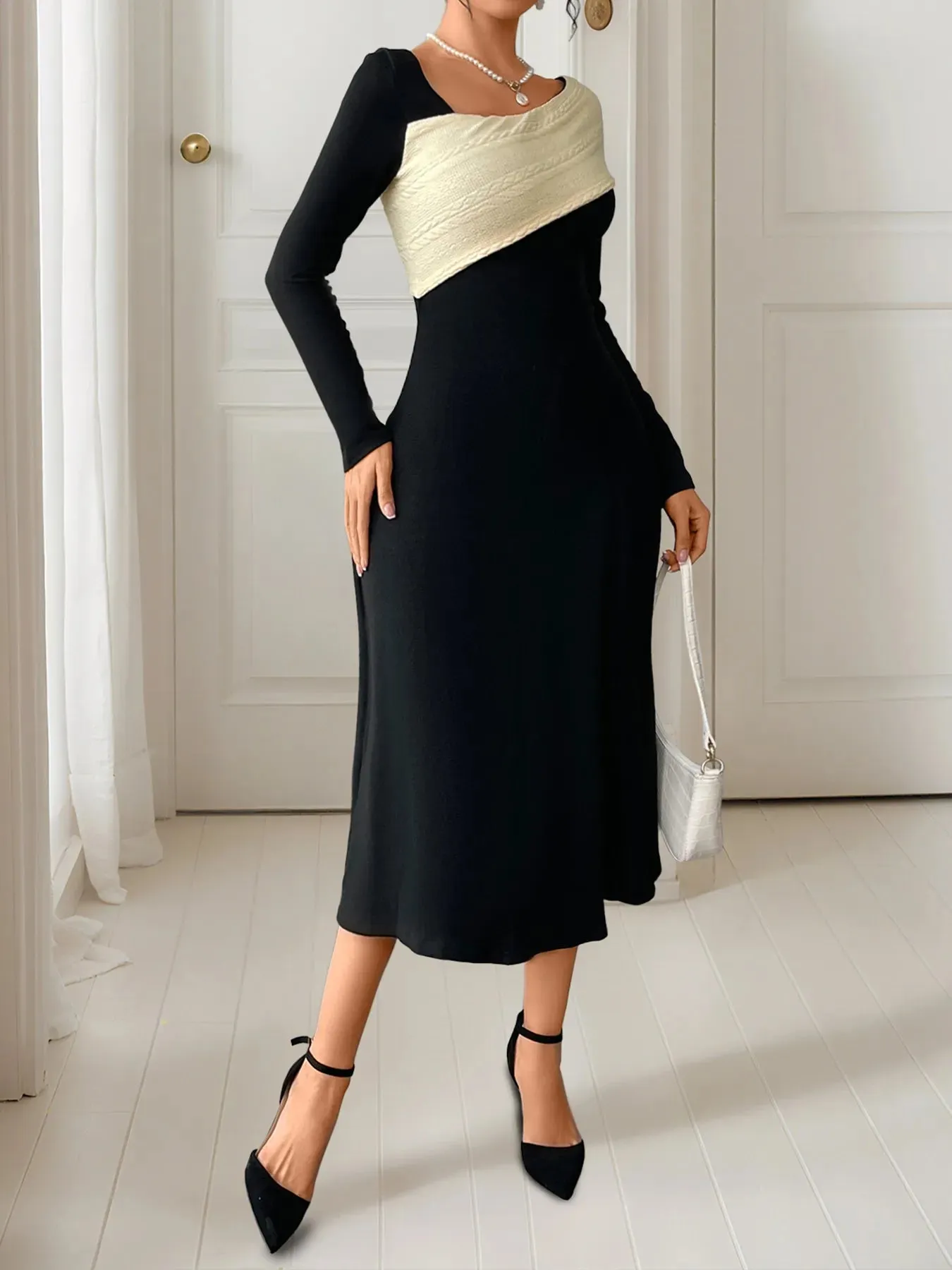 Asymmetrical Contrast Long Sleeve Dress sold by Charming Charlie product image thumbnail 4