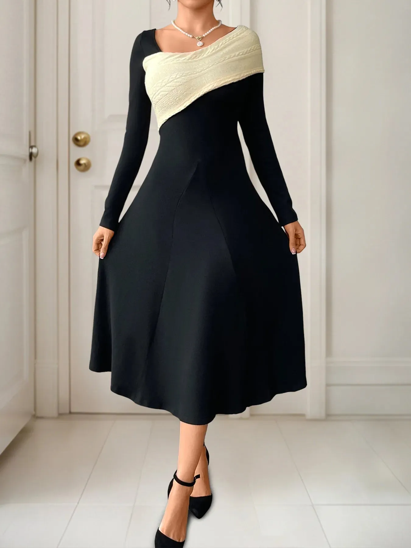 Asymmetrical Contrast Long Sleeve Dress sold by Charming Charlie product image thumbnail 5