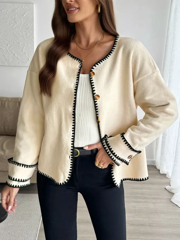 Contrast Trim Button Up Jacket sold by Charming Charlie