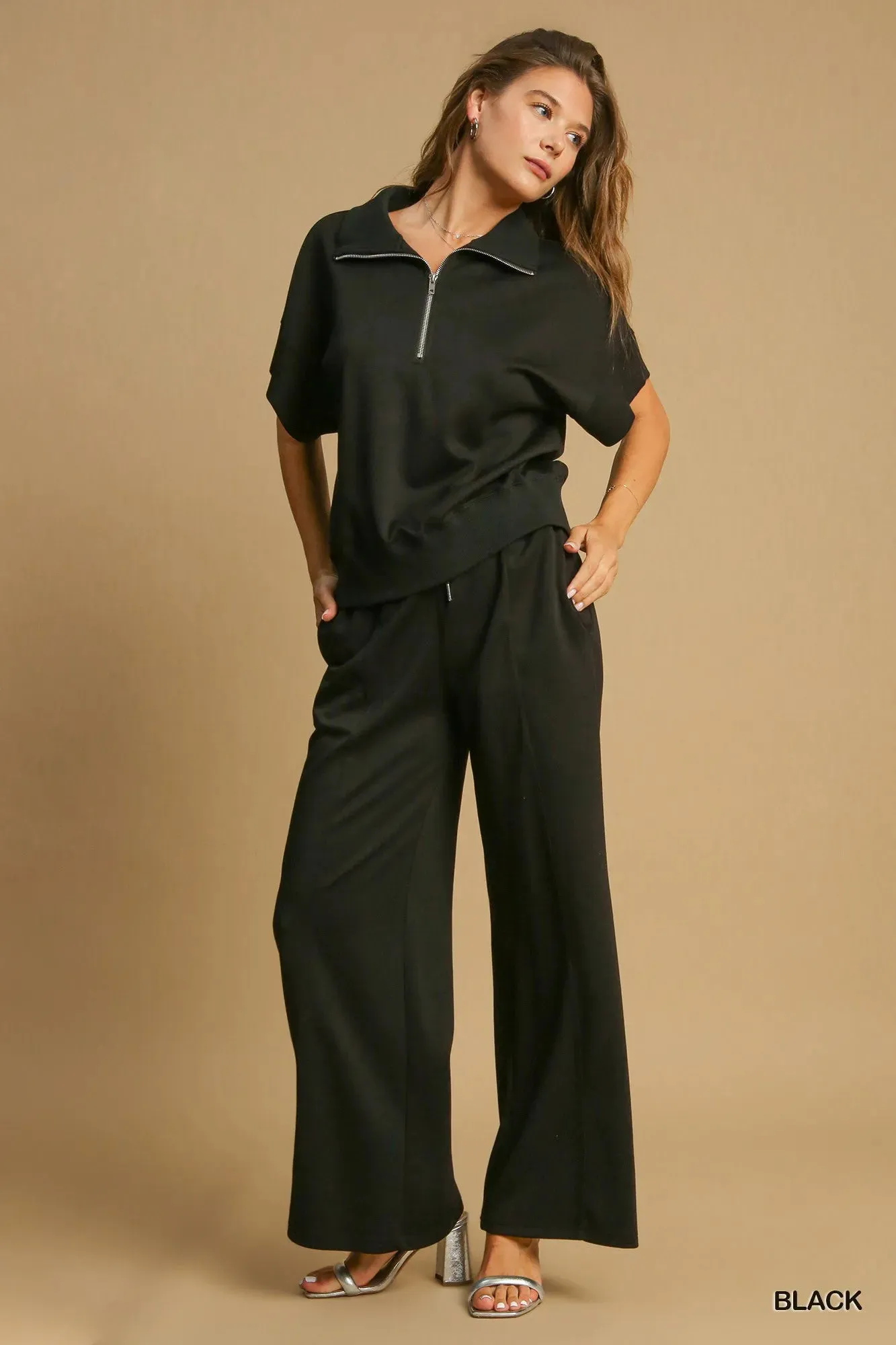 Umgee Full Size Half-Zip Short Sleeve Top Plus Size sold by Charming Charlie product image thumbnail 2