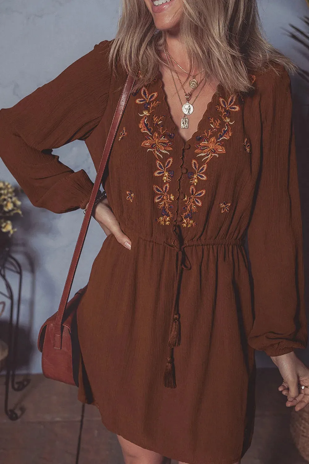 Floral Embroidered Long Sleeve Mini Dress sold by Charming Charlie product image thumbnail 4