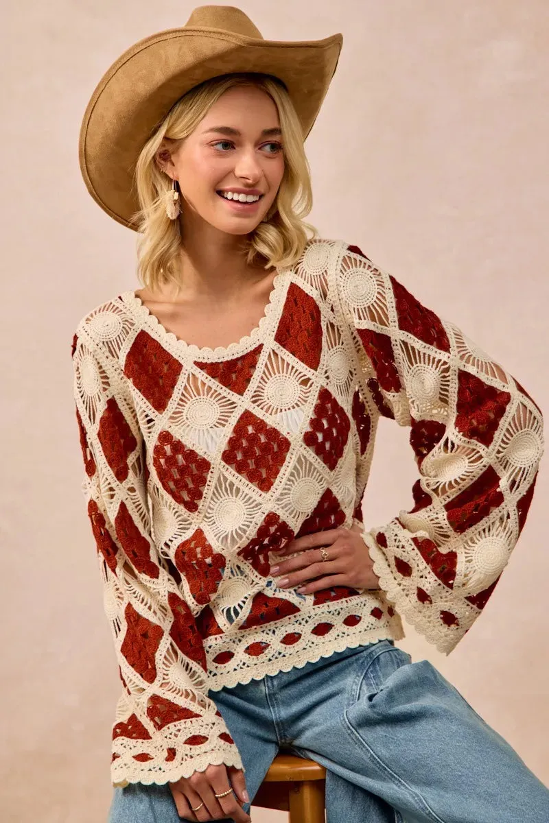 BiBi Diamond Crochet Knit Top sold by Charming Charlie product image thumbnail 5