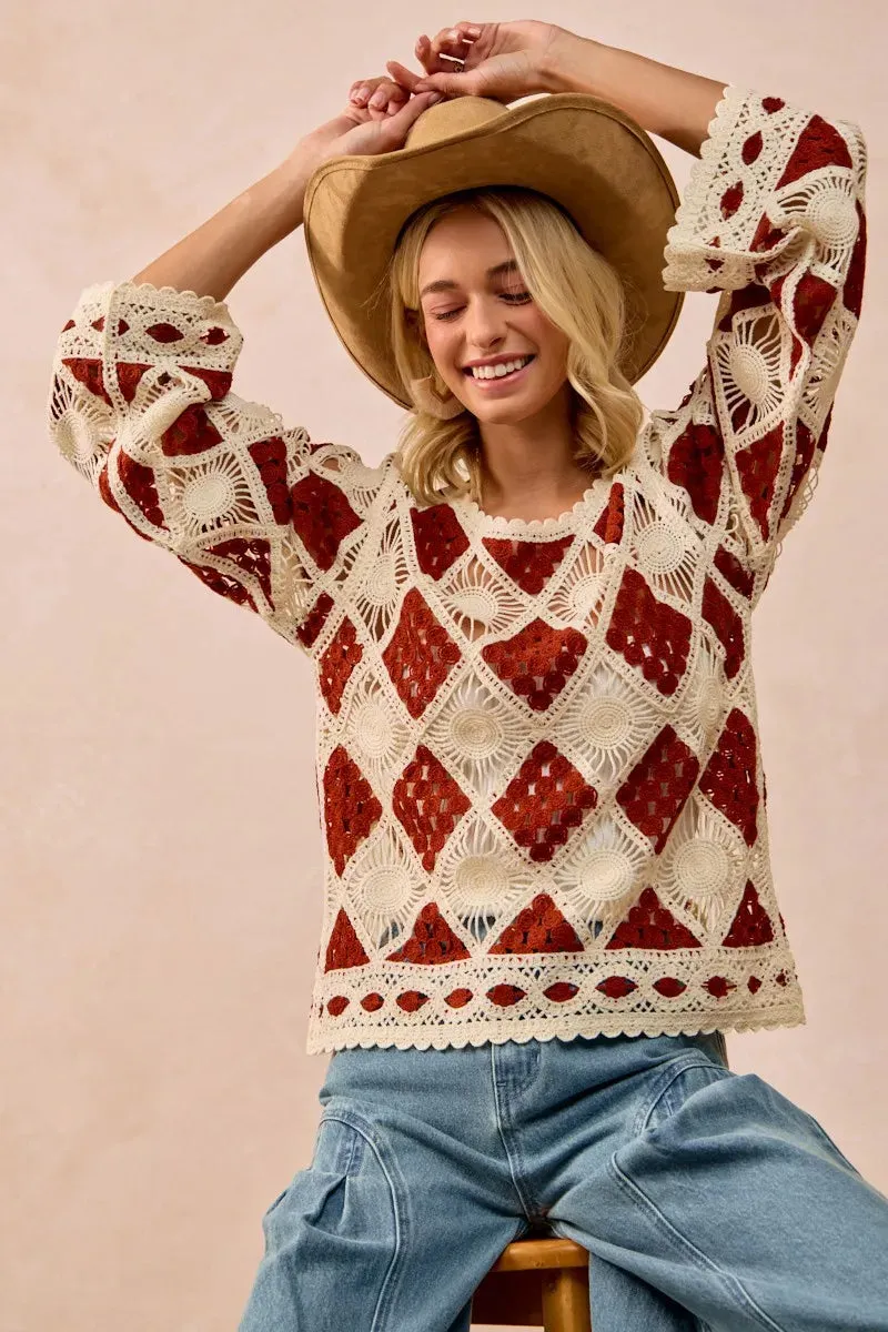 BiBi Diamond Crochet Knit Top sold by Charming Charlie product image thumbnail 4