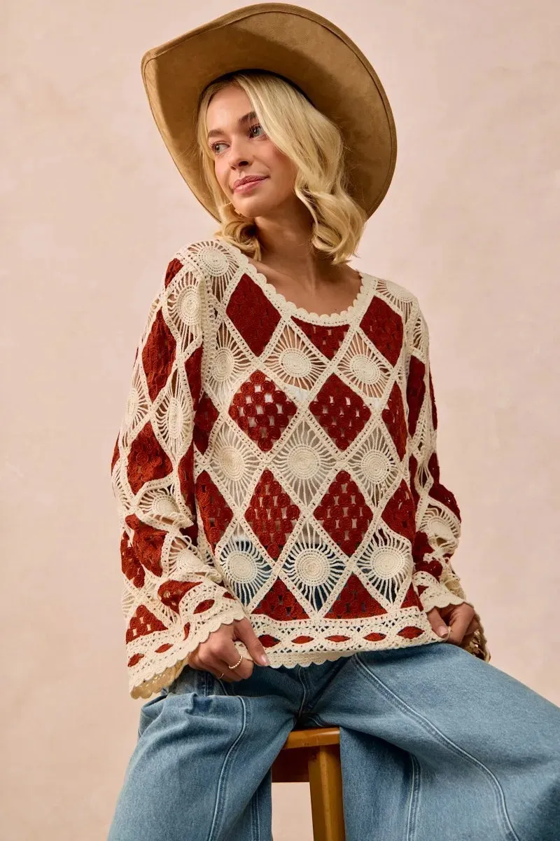 BiBi Diamond Crochet Knit Top sold by Charming Charlie product image thumbnail 3