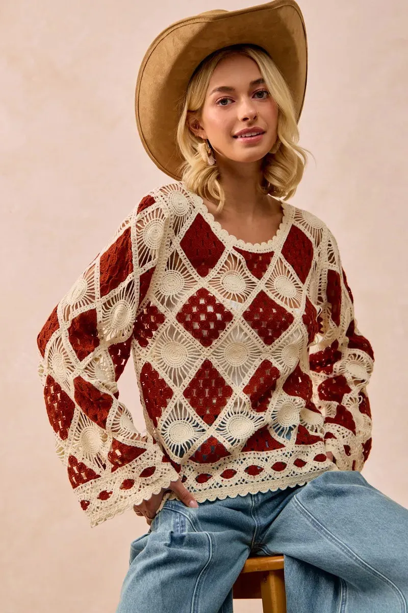 BiBi Diamond Crochet Knit Top sold by Charming Charlie product image thumbnail 2