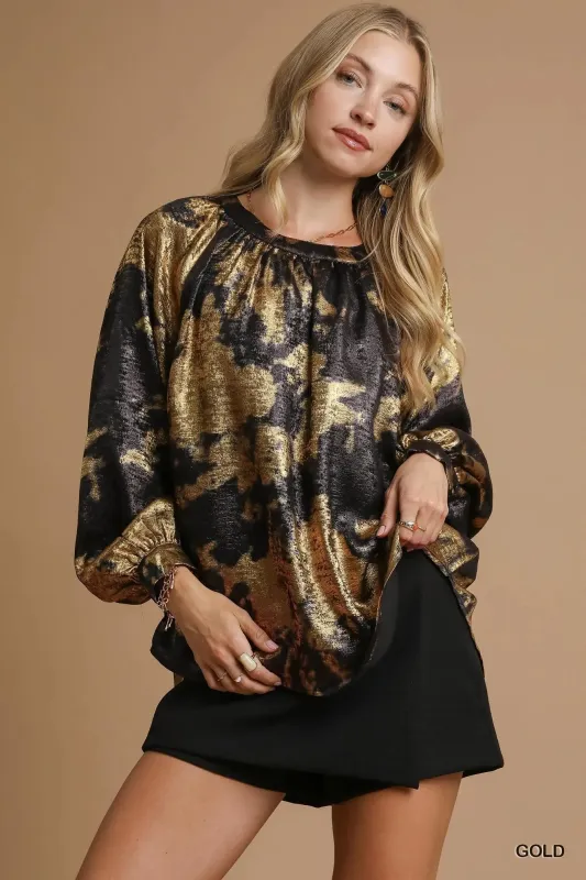 Umgee Metallic Fabric Blouse with Balloon Sleeves sold by Charming Charlie